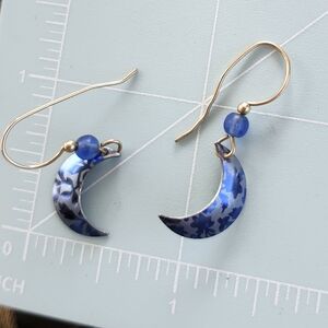 Holly Yashi Dainty Blue niobium Moon Earrings With Floral Pattern